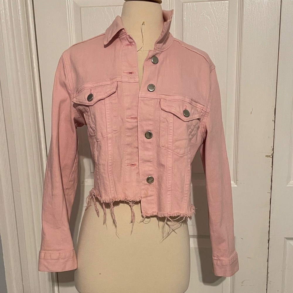 H&M Light Pink Frayed Hem Jean Jacket